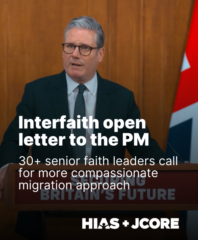 Prime minister Keir Starmer at a lecturn, with the words "Interfaith open letter to the PM"